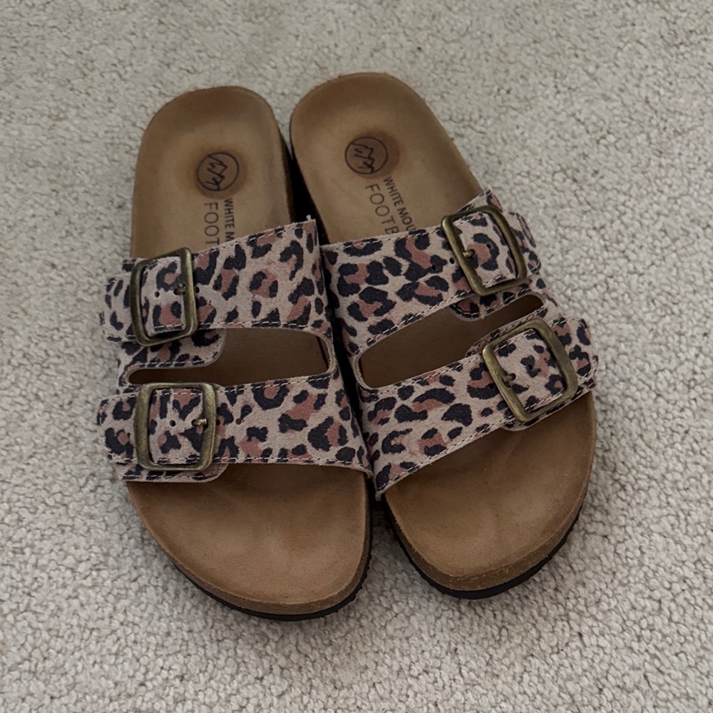 White Mountain Leopard Print Sandals with Double Buckle